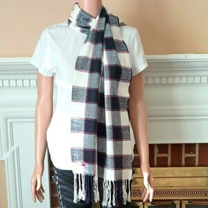 Hollister Black & Pink Plaid Scarf Women's Rectangle Fringe